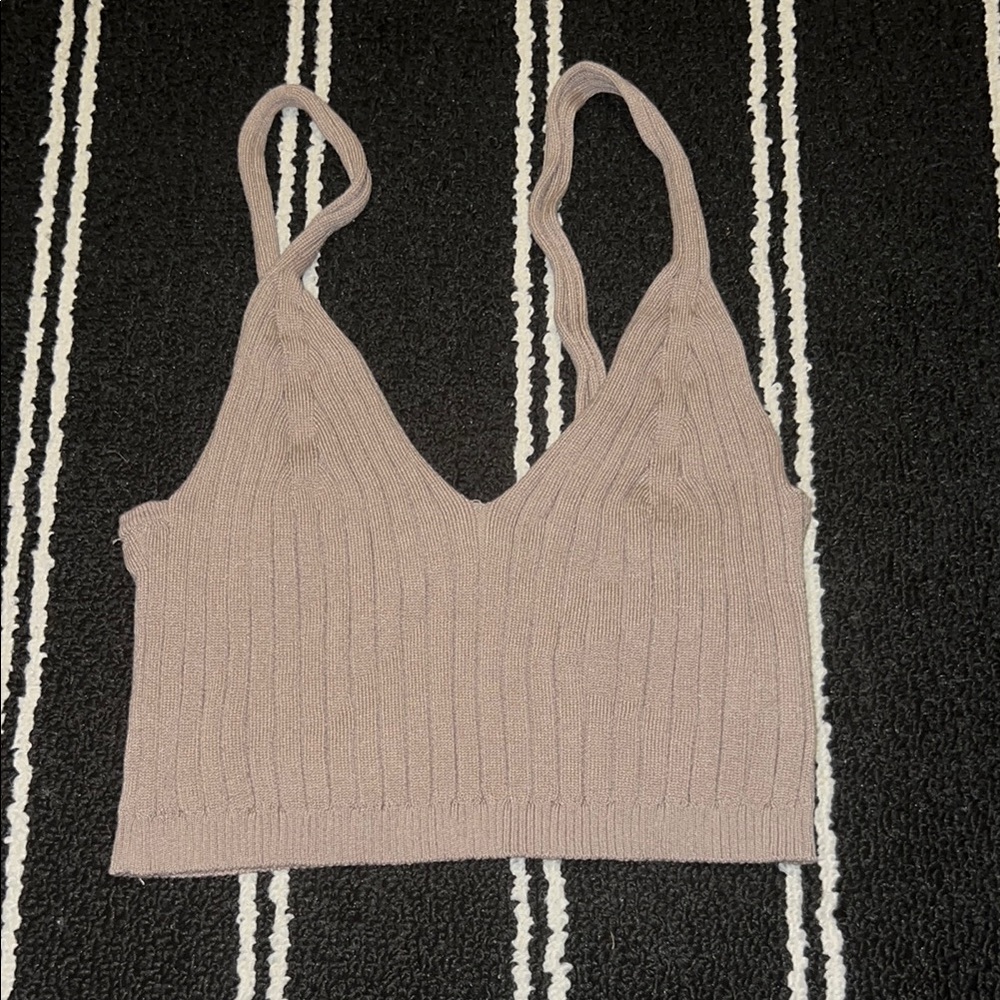 H&M Taupe Rib Knit Crop Tank